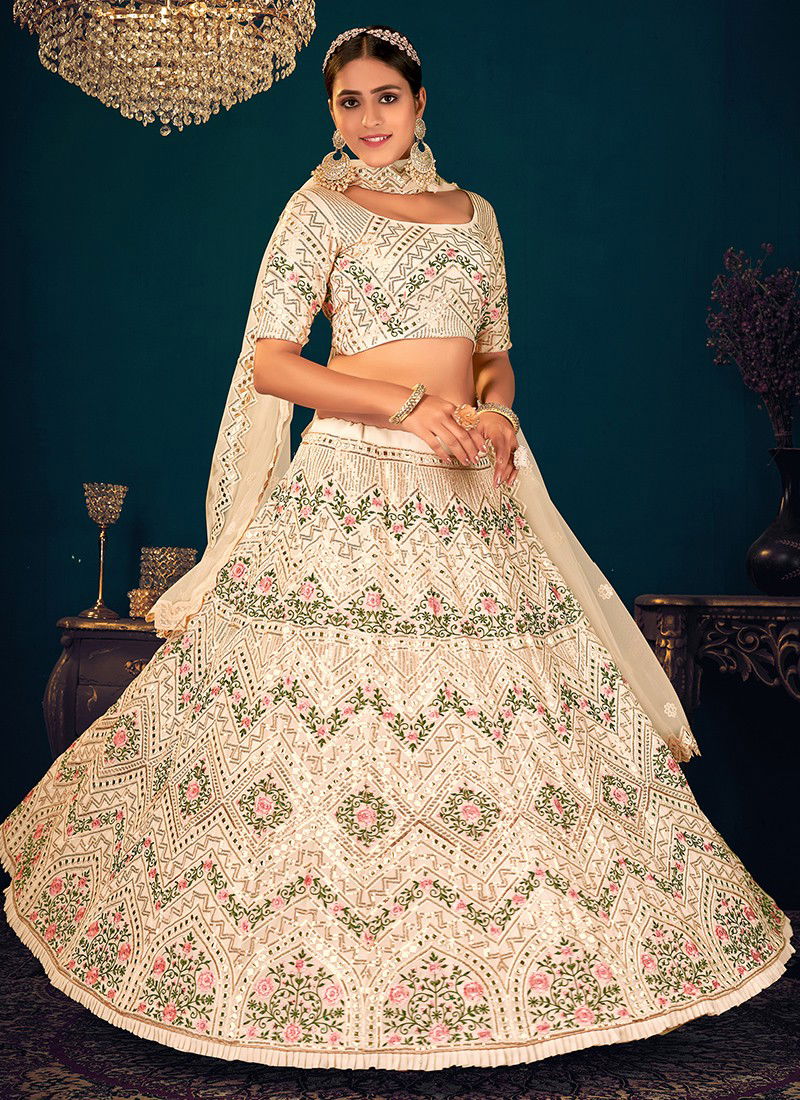 Beige Colour KF Guldasta 8 Heavy Wedding Wear Sequince with Embroidered Work Georgette Lehenga Collection 1813